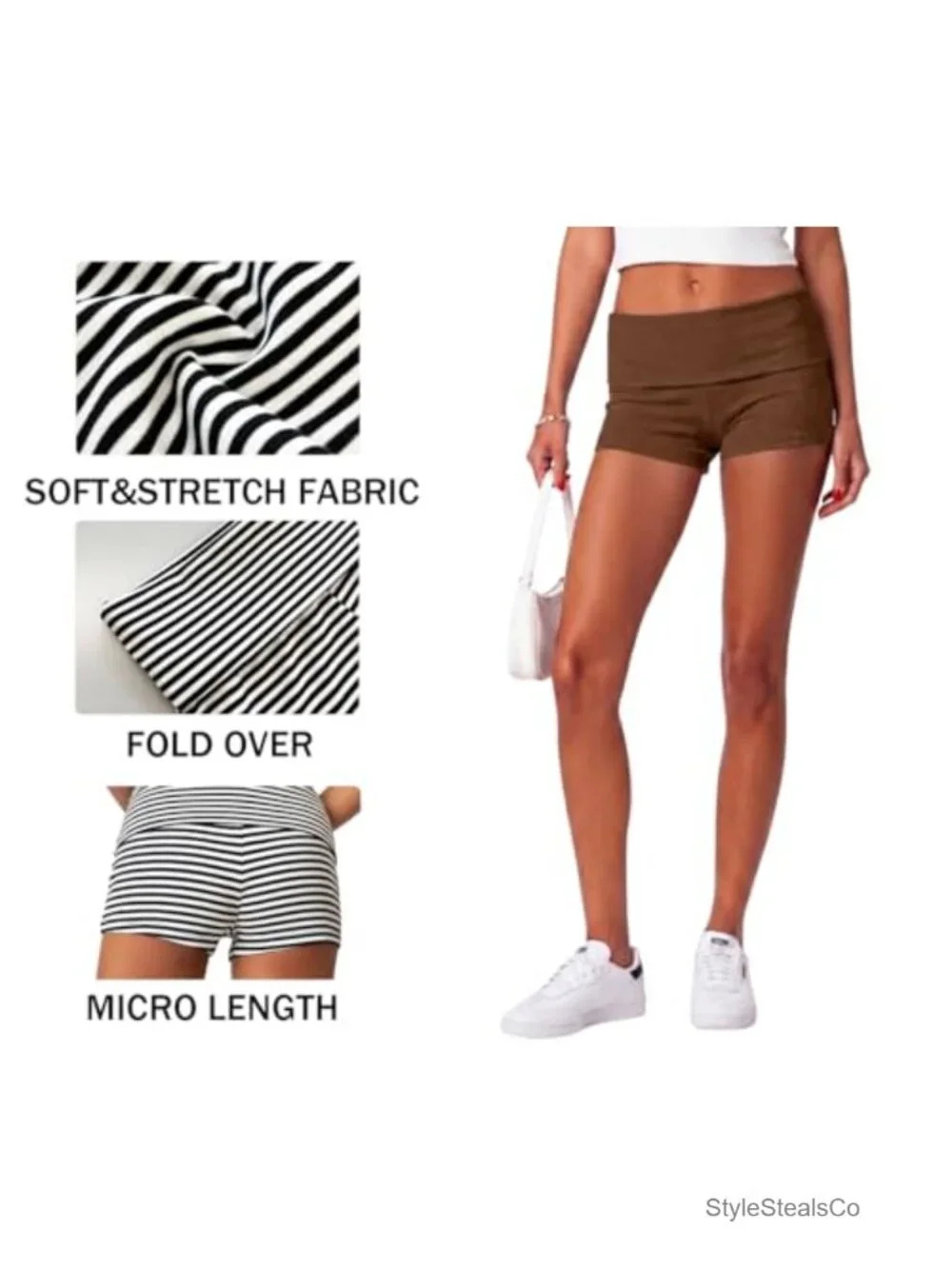 Fold Over High Waist Y2K Micro Shorts Lounge Sleepwear Bottoms 2 Pack